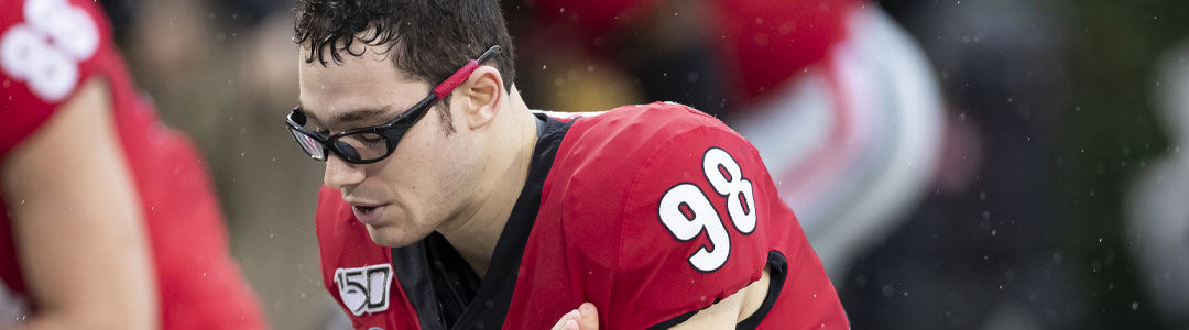 Athlete wearing safety eyewear