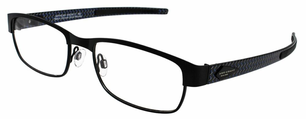 ArtCraft AM WF441AM 44106 17 Ebony Front Blue Tweed Temples Frame Ebony Front Angled Side Left