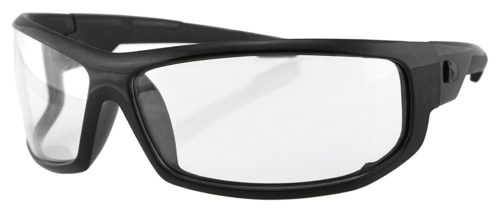 Bobster AXL Glasses, gloss black frame with RX lens. Angled left
