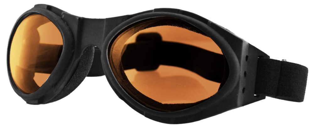 Bobster Bugeye Goggles in a matte black frame with amber lenses. Angled left side