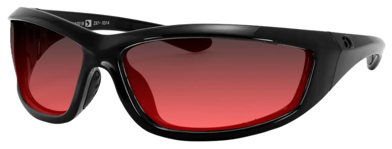 Bobster Charger Prescription Safety Sunglasses in a gloss black frame with rose lenses. Angled left side