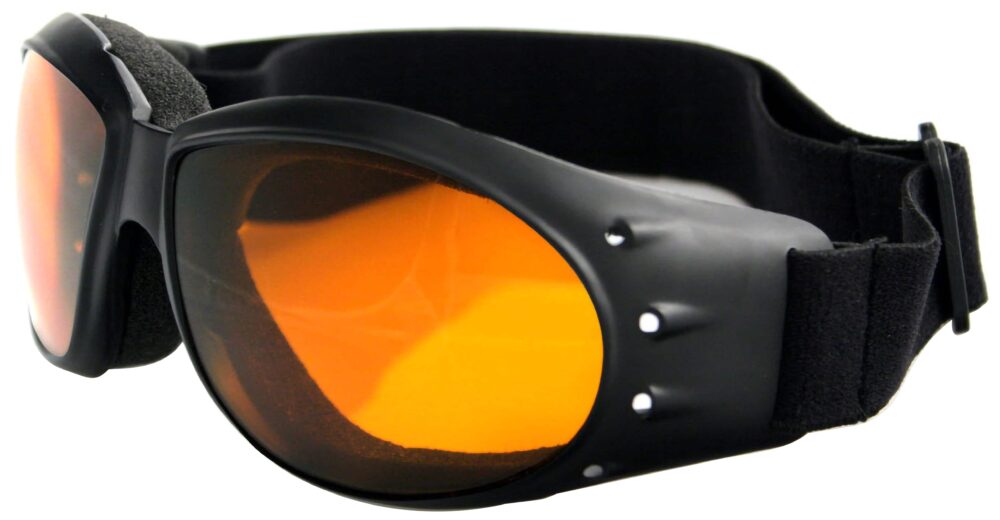 Bobster Cruiser Goggles in a matte black frame with amber lenses. Angled left side