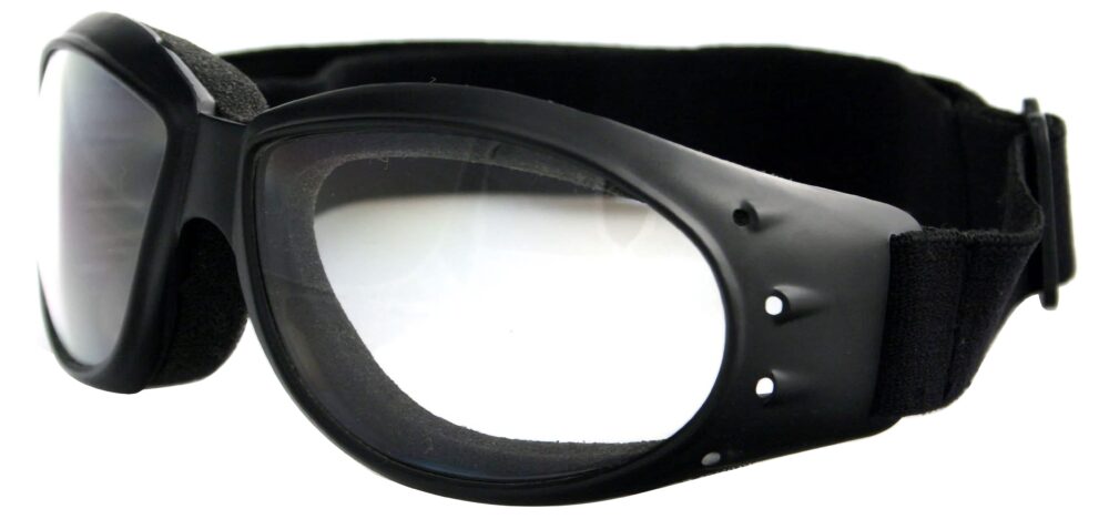 Bobster Cruiser Goggles in a matte black frame with clear lenses. Angled left side
