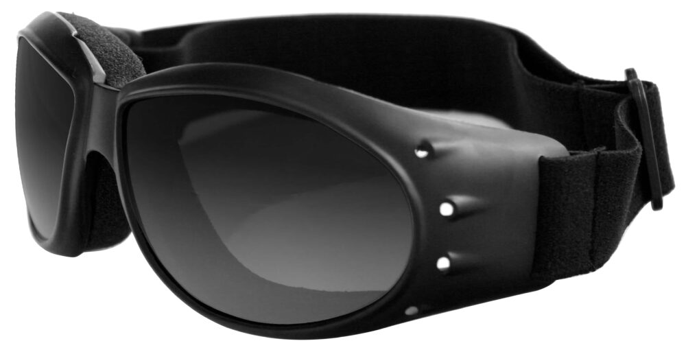 Bobster Cruiser Goggles in a matte black frame with smoke lenses. Angled left side