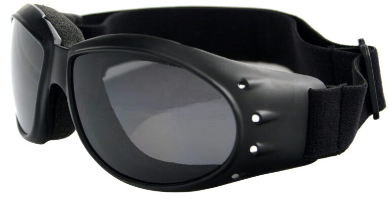 Bobster Cruiser Goggles in a matte black frame with smoke mirror lenses. Angled left side