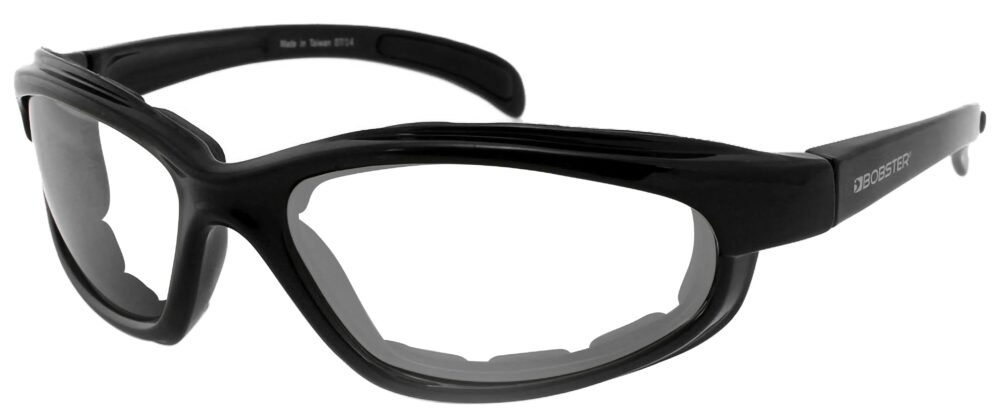 Bobster Fat Boy Glasses, gloss black frame. Angled left