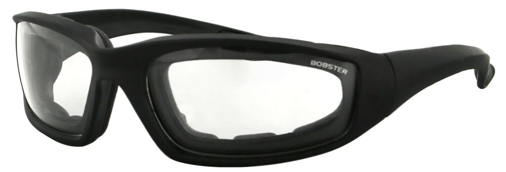 Bobster Foamerz 2 Prescription Safety Sunglasses in a matte black frame with clear lenses. Angled left side