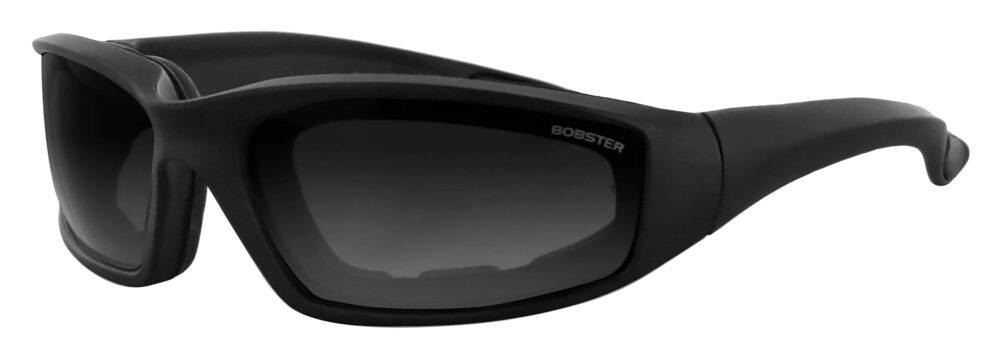 Bobster Foamerz 2 Prescription Safety Sunglasses in a matte black frame with smoke lenses. Angled left side