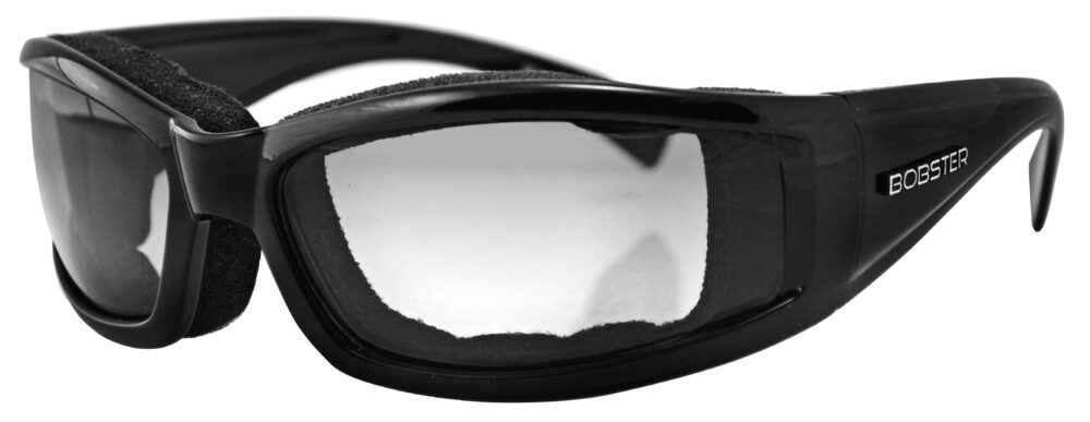 Bobster Invader Glasses, black frame with clear photochromic lens. Angled left
