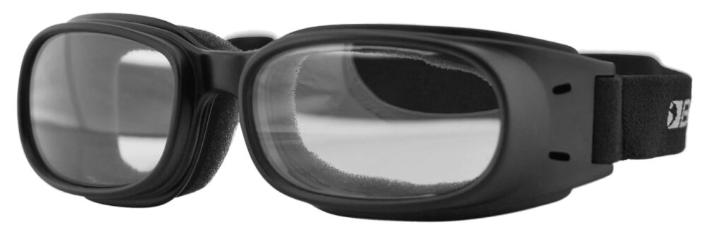 Bobster Piston Goggles, Matte Black frame with Clear lens. Angled left