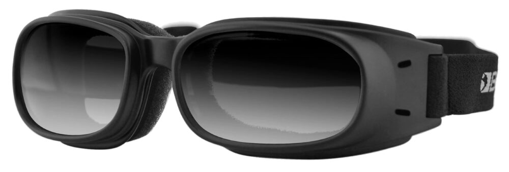Bobster Piston Goggles, Matte Black frame with Smoke mirror lens. Angled left