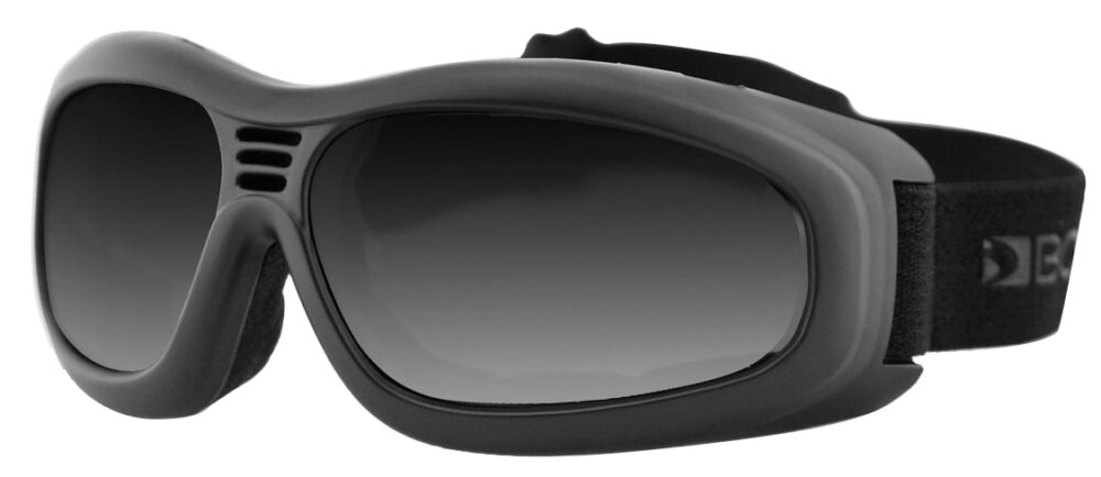 Bobster Touring II Goggles, Matte black frame with smoke lens. Angled left