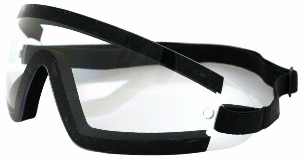 Bobster Wrap Around Goggles in a matte black frame with clear lenses. Angled left side
