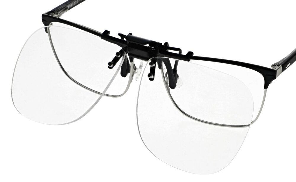 Large Clear Magnifying Clip On Angled to the Side Left Flipped Up