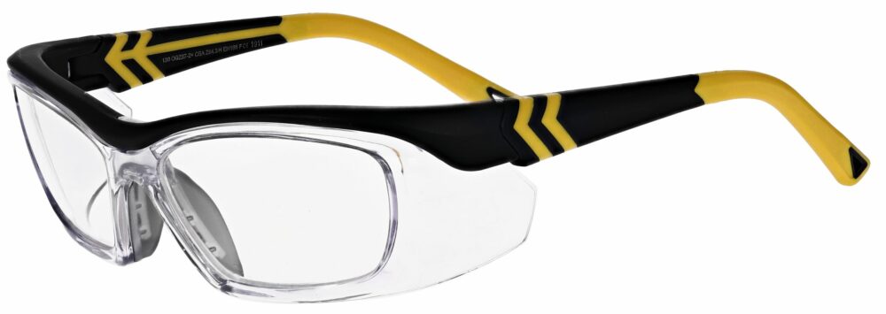 OnGuard Model OG-225S Prescription Safety Glasses in Matte Black/Yellow OG-225S-MBKYL