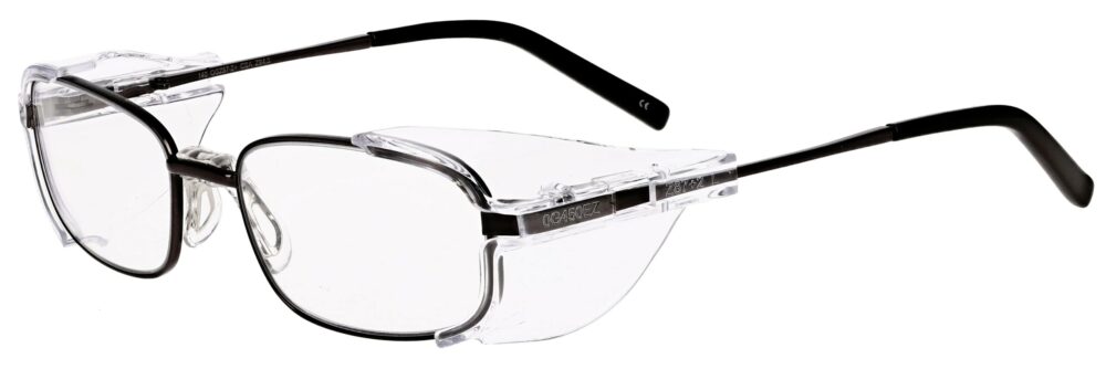 OnGuard 450 Prescription Safety Glasses, in a Gunmetal Frame with Side Shields. Angled left side