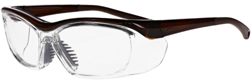OnGuard 220S Prescription Safety Glasses in Brown Frame, Angled to the Side Left