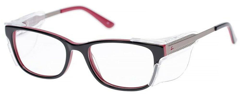 OnGuard 619 Prescription Safety Glasses, in a Black Frame with Side Shields. Angled left side