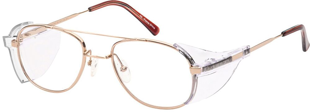 OnGuard 709FT Prescription Safety Glasses, in a Gold Frame with Side Shields. Angled left side