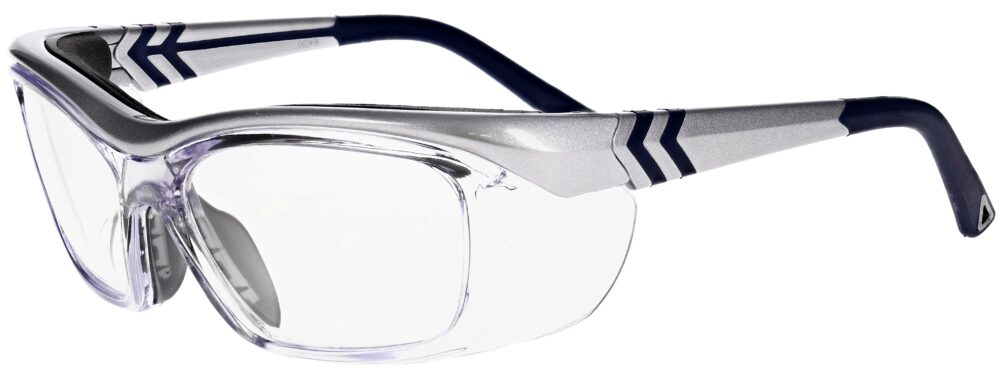 OnGuard OG225S Prescription Safety Glasses in Silver Navy Frame, Angled to the Side Left