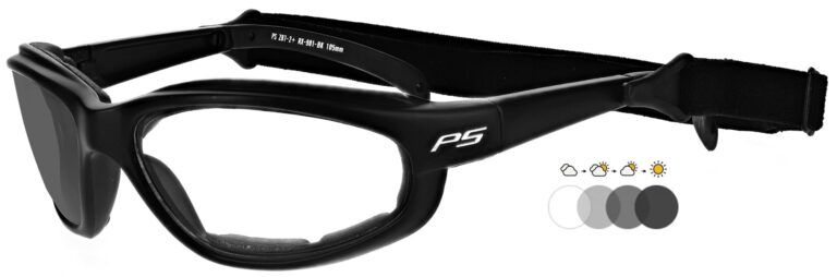 Photochromic Safety Glasses TG-901 in Black Frame with Transition Lens, Angled to the Side Left