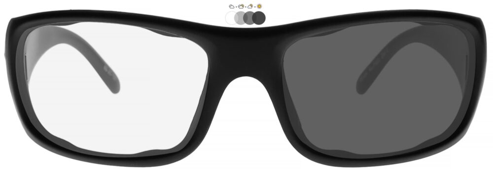 Photochromic Safety Glasses in P820 Black Frame with Transition Lens, Angled to the Front