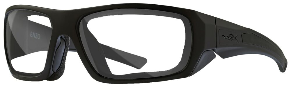 Wiley X Enzo in Matte Black Frame with RX Lens, Angled to the Side Left