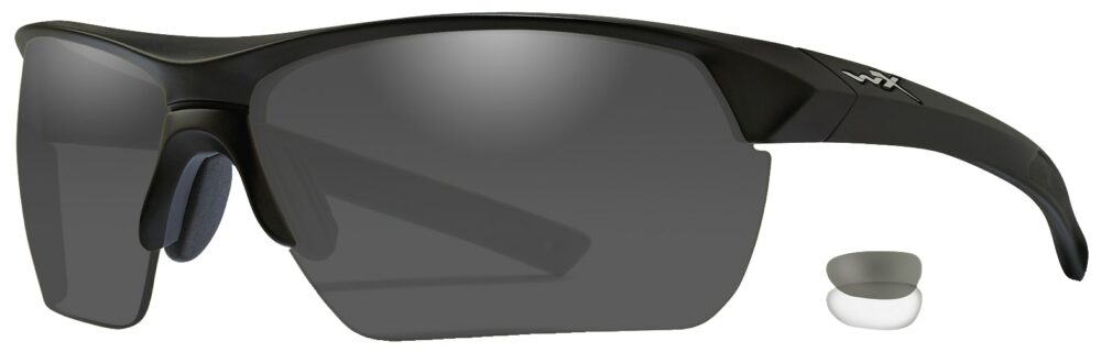 Wiley X Guard in Matte Black Frame with Clear and Smoke Gray Lenses, Angled to the Side Left