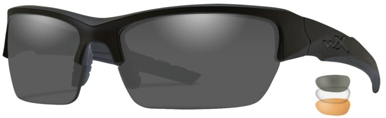 Wiley X Valor Matte Black Frame with Smoke Gray, Clear and Light Rust Lens, Angled to the Side Left