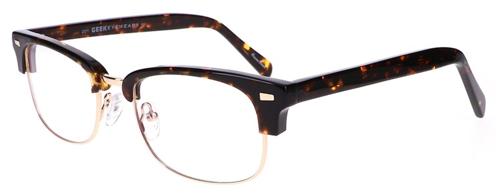 Geek 201 Eyeglasses, Tortoise frame. Angled left