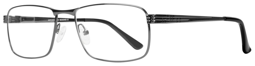 Affordable Designs Chad Eyeglasses, Gunmetal frame. Angled left