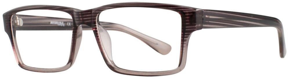Affordable Designs Leo Eyeglasses, Gray frame. Angled left