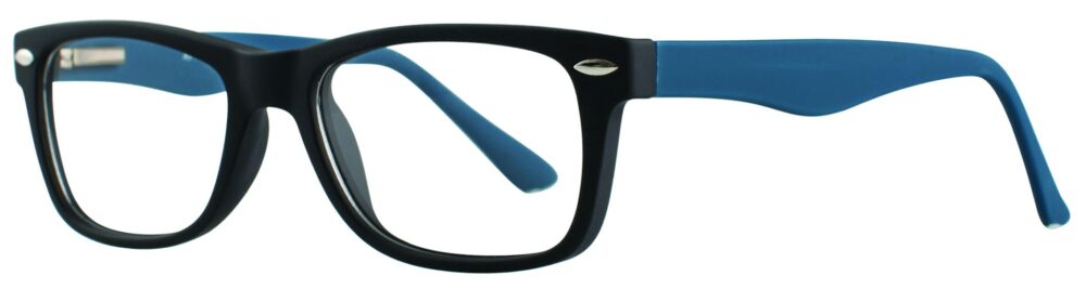 Affordable Designs Quinn Eyeglasses, Blue frame. Angled left