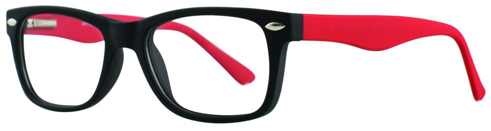 Affordable Designs Quinn Eyeglasses, Red frame. Angled left
