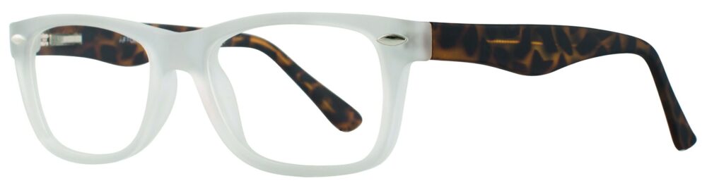 Affordable Designs Quinn Eyeglasses, Crystal Tortoise frame. Angled left