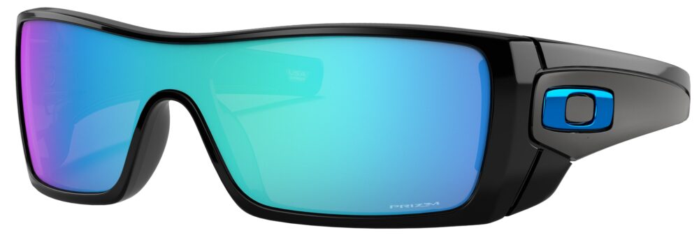 Oakley Batwolf in a Polished Black frame with Prizm Sapphire lens. Angled left