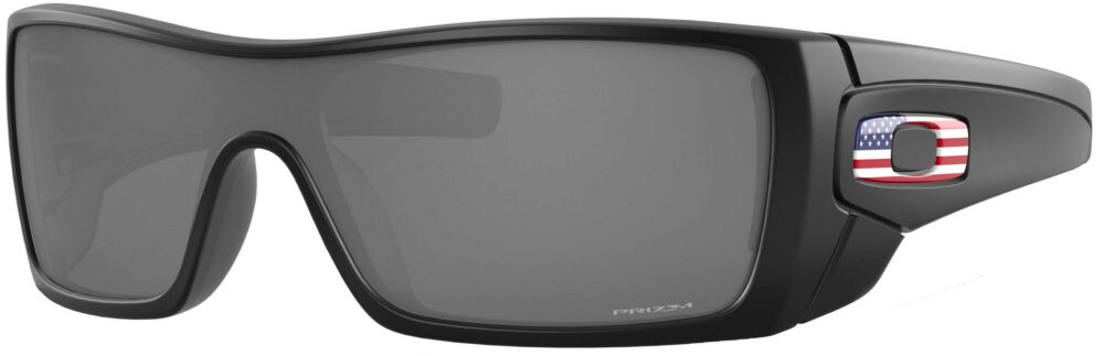 Oakley Standard Issue Batwolf USA Flag Collection in a Matte Black Frame with Colored USA Emblem with Prizm Black Lens, Angled to the Left Side