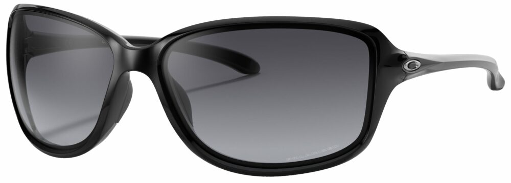 Oakley Cohort Sunglasses in a Polished Black Frame with Gray Gradient Polarized lens. Angled Left