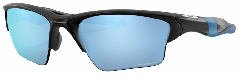 Oakley Half Jacket 2.0 XL Sunglasses in a Matte Black with Prizm Deep Water Polarized Lens. Angled left