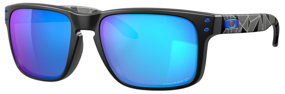 Oakley Holbrook Sunglasses in a Matte Black Prizmatic with Prizm Sapphire Polarized Lenses. Angled Left