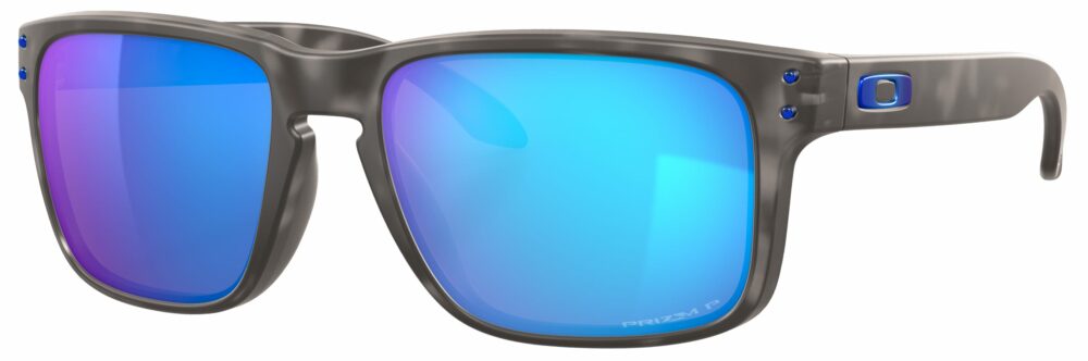 Oakley Holbrook Sunglasses in a Matte Black Tortoise with Prizm Sapphire Polarized Lenses. Angled Left