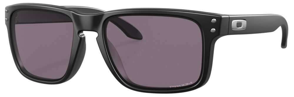 Oakley Holbrook Sunglasses in a Matte Black with Prizm Gray Lenses. Angled Left