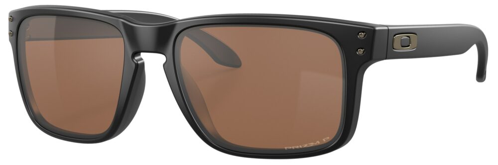 Oakley Holbrook Sunglasses in a Matte Black with Prizm Tungsten Polarized Lenses. Angled Left