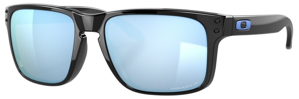 Oakley Holbrook Sunglasses in a Polished Black with Prizm Deep Water Polarized Lenses. Angled Left