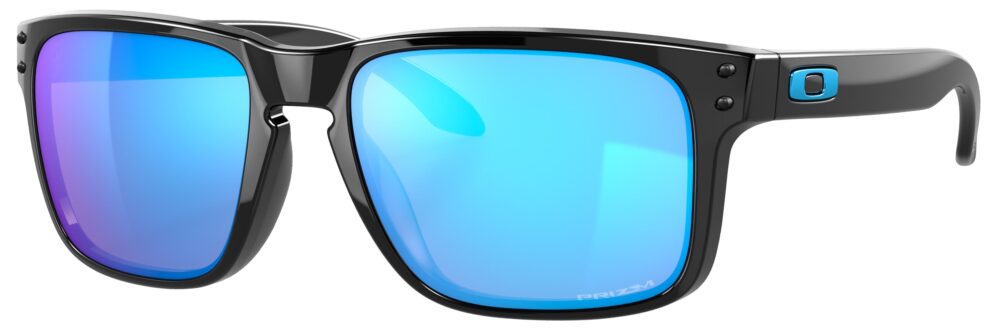 Oakley Holbrook Sunglasses in a Polished Black with Prizm Sapphire Lenses. Angled Left