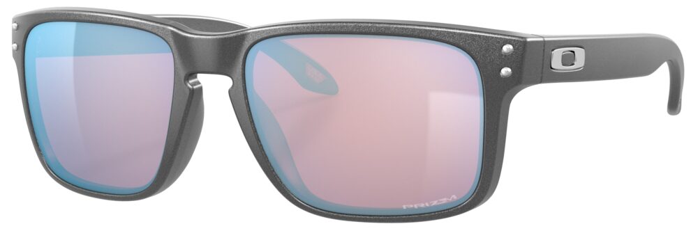 Oakley Holbrook Sunglasses in a Steel with Prizm Sapphire Lenses. Angled Left