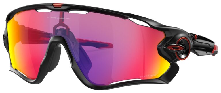 Oakley Jawbreaker Sunglasses in a Matte Black with Prizm Road Lens. Angled Left