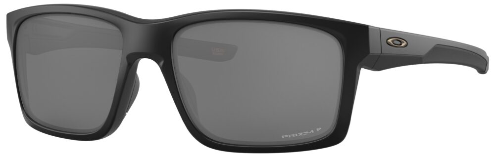 Oakley Mainlink XL Sunglasses in a Matte Black with Prizm Black Polarized Lenses. Angled left