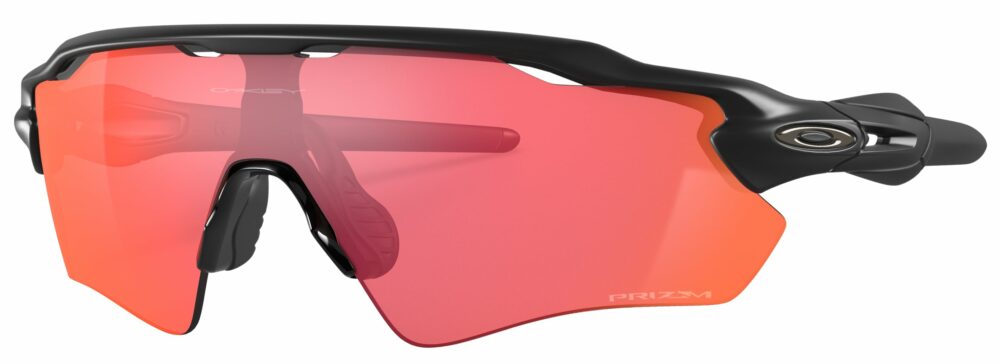 Oakley Radar EV Path Sunglasses, Matte Black with Prizm Trail Torch Lenses. Angled Left