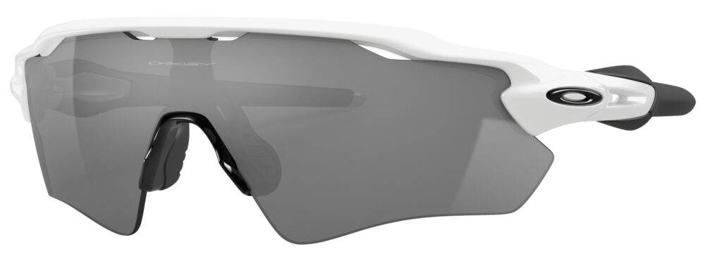 Oakley Radar EV Path Sunglasses, Polished White with Prizm Black Polarized Lenses. Angled Left